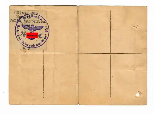 GG Ostbahn: carte d'identité de l'inspecteur Varsovie 1944