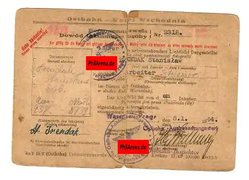 GG Ostbahn: carte de séjour Varsovie 1944, timbres mensuels