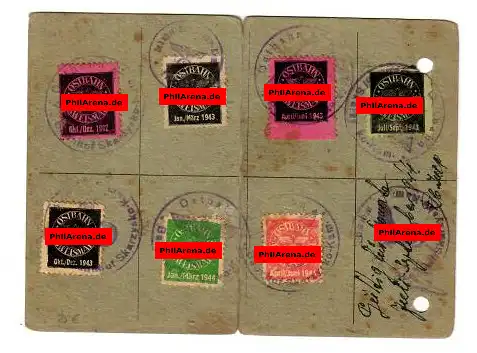GG Ostbahn: carte de séjour Skarcysko Kamienna 1942, timbres mensuels
