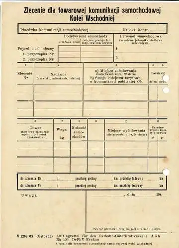 GG: Ostbahn:Formular en polonais: Liste des commandes de transport routier