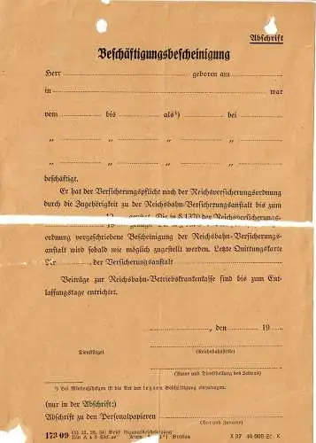 GG Ostbahn Beschäftigungsbescheinigung, Weiterverwendet 1947