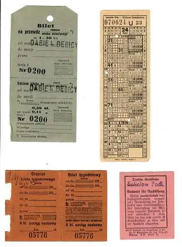 4x billets différents Babie k. Debica, Vienne ville. tramways, Sokolow