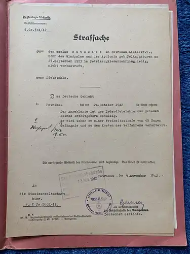 GG: dossier procureur Schauft: poste de police polonais Petrikau, 1940, interrogatoire, déclarations, ...