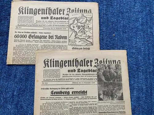 GG: 2x Klingenthaler Zeitung: 13./14. September 1939