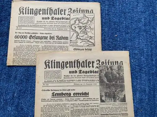 GG: 2x Klingenthaler Zeitung: 13/14 septembre 1939