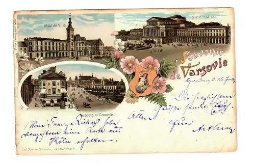 PL: Litho-Ansichtskarte Warschau 1900 nach Leipzig