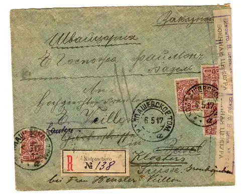 Rus: 1917: Einschreiben Kolpatschwe (Oblast Tomsk) mit Zensur