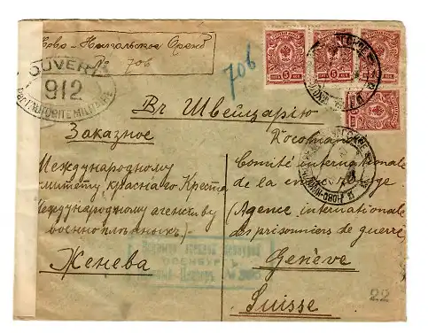 Rus: 1916: 3x Briefe an Rotes Kreuz in Genf mit Zensur