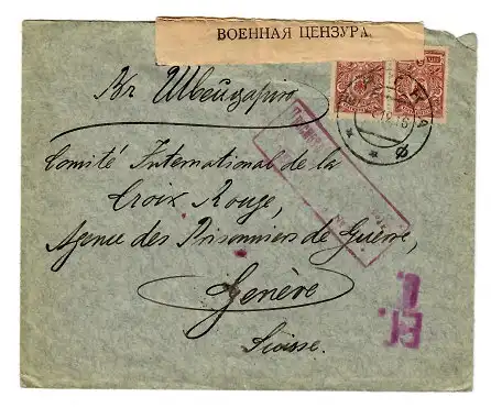 Rus: 1916: 3x Briefe an Rotes Kreuz in Genf mit Zensur