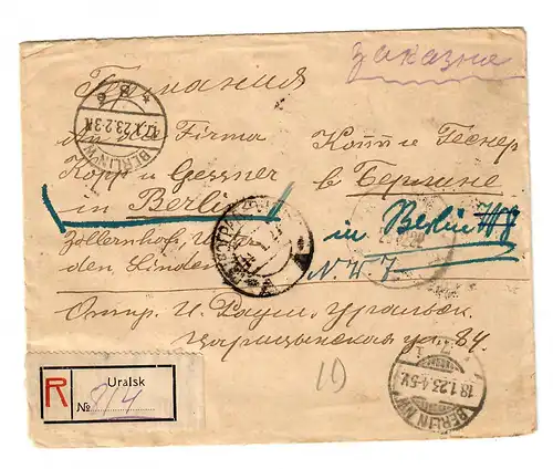 Rus: 1923 Einschreiben Uralsk nach Berlin