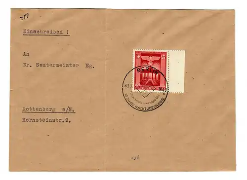Berlin: Stamp spécial 30.1.1943: 10 ans de prise de pouvoir