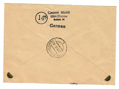 Eilboten Lettre portojuste, Min. 959 vers Potsdam Babelsberg 1948
