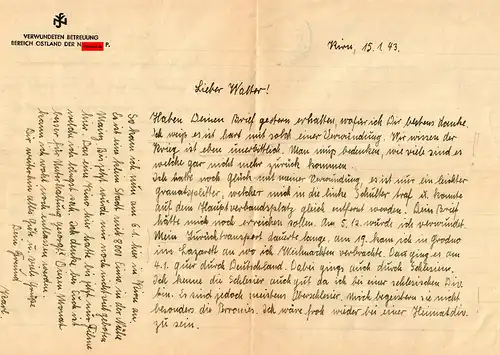 Feldpostbrief 1943: Kirn/Nahe, Lazarett nach Stuttgart: zur+ck an Absender