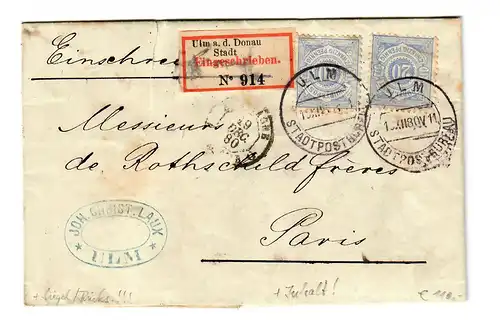 Einschreiben Ulm 1880 - Stadtpost Büro Stempel nach Paris, Inhalt