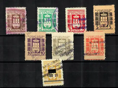 GG: timbres de taxes de ville Cracovie, d'occasion. Très rare