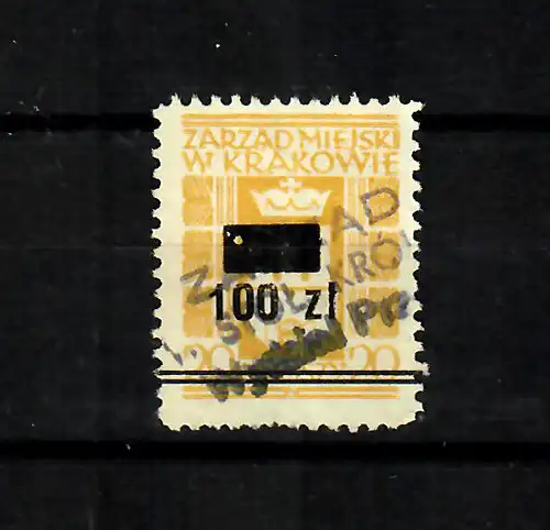 GG: Stadtgebührenmarke Krakau, gebraucht. 100 Zl. Überdruck