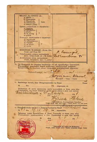 GG: taxe de la ville de French-Przemysl sur la demande de retrait 1941