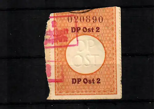 GG: Verschlussmarke DP Ost 2, gestempelt, rückseitig Stryj 1942