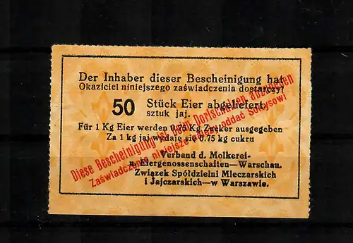 GG: Bescheinigung über Ablieferung von 50 Eiern, Prämienbescheinigung für Zucker