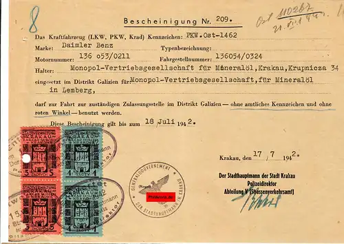 GG: certificat de conduite sans plaque d'immatriculation, Daimler Benz, marques de taxe rares