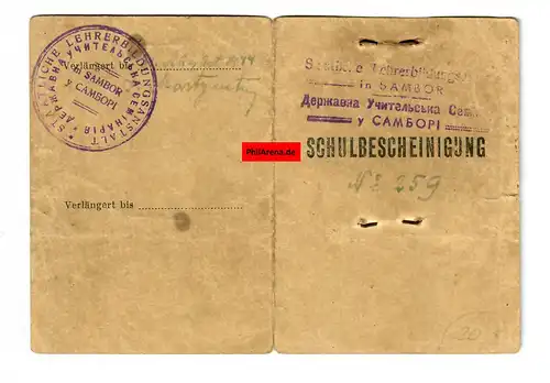 GG: Schulbescheinigung Sambor: Lehrerbildungsanstalt 1944 für Kind 1. Klasse
