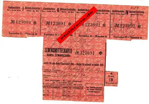 Carte alimentaire GG Cracovie Septembre 1944