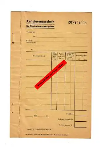 GG: Anlieferungsschein für Gartenbauerzeugnisse imt Durchschlag