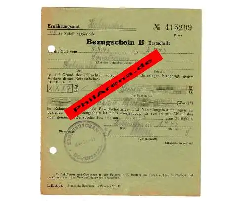 GG Bezugsschein für 7 Liter entrahmte Frischmilch für Sanatorium Hohensalza 1943