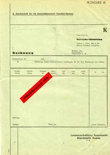 GG Rechnungsformular Getreide Abteilung Krakau Landwirtschaftliche Zentralstelle