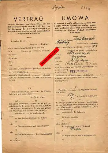 GG: Vertrag betreffs Lieferung von Zuckerrüben Przewosk  1944