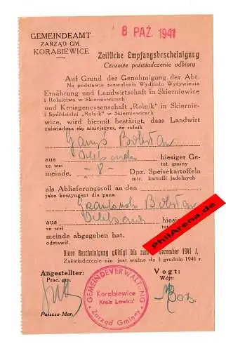 GG: Certificat de réception temporel Korabiewice 1941