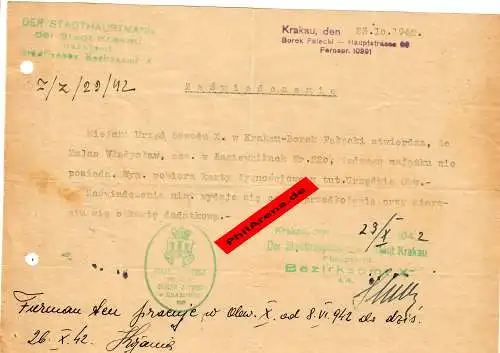 GG: Certification: Carte alimentaire supplémentaire Cracovie Octobre 1942