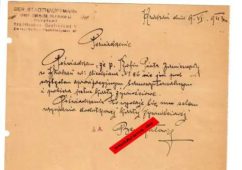 GG: certificat: carte alimentaire supplémentaire juin 1942, Cracovie