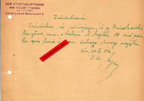 GG: Bescheinigung: Lebensmittelzusatzkarte 1942 im Oktober, Krakau