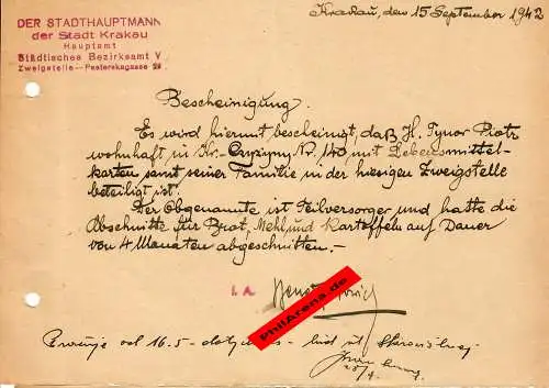 GG: Bescheinigung Teilversorger, braucht Lebensmittelkarten Brot, ..., Krakau 42