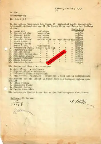 GG: Lebensmittelzusatzkarten II: 16x Rücksendung da Arbeiter nicht da waren 1943