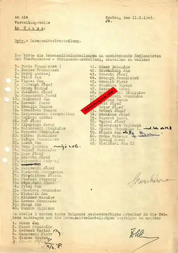 GG: Abstellung von Lebensmittelverteilung und Neuaufnahme, Krakau 1943