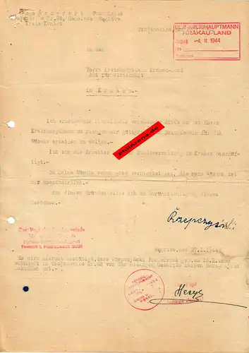 GG: Bitte um Zuteilung Bezugschein für Wäsche, Arbeiter Krakau 1944