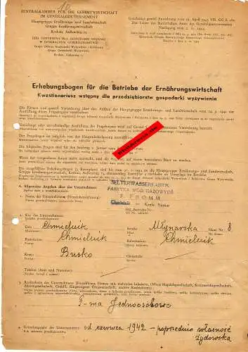 GG: Erhebungsbogen für Betriebe der Ernährungswirtschaft: Chmielnik/Busko 1942