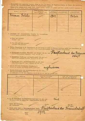 GG: Erhebungsbogen für Betriebe der Ernährungswirtschaft: Chmielnik/Busko 1942