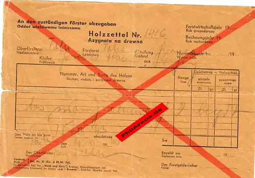 GG: Holzzettel für den Förster 1943