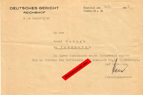 GG: Cour de justice allemande Reichshof apr. Trzcinica: affaire pénale pour vol 1942