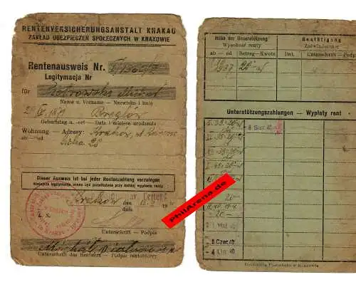 GG: Carte de pension, Cracovie 1940