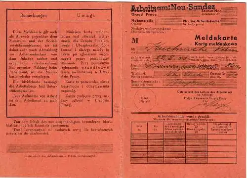 GG: Carte d'inscription des chômeurs - M: Employés de bureau, Neu Sandez