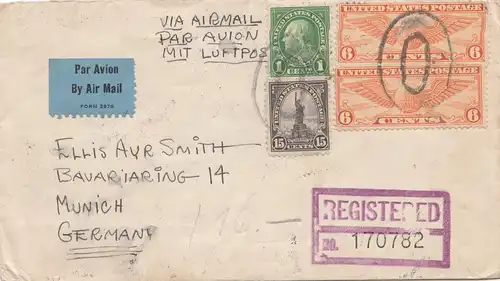 USA 1937: registered Portland, Oregon to München, zollamtlich geöffnet, customs