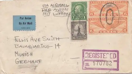 USA 1937: registered Portland, Oregon to Munich, enregistré, customs