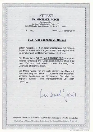 SBZ Est-Saxe: Min. 53c, BPP Attest, post-fraîchissement