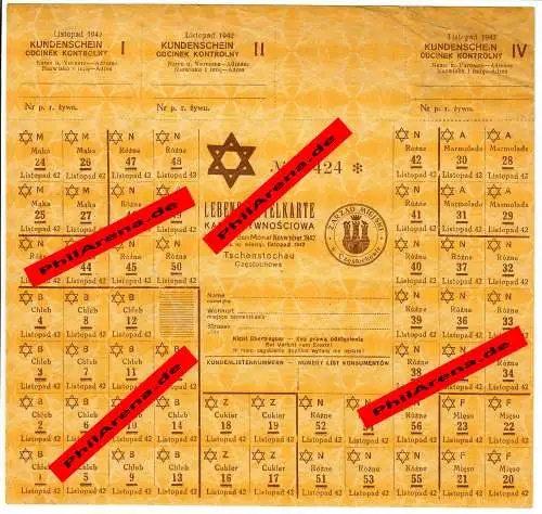 GG judaika: Carte alimentaire Novembre 1942, Chestochau pour les résidents juifs