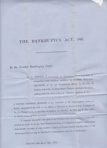London Banckruptcy Court 1869, registered London/W.C.D.O
