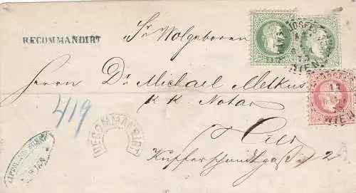 1873: Wien: R-Stempel in Hufeisenform, Querbug